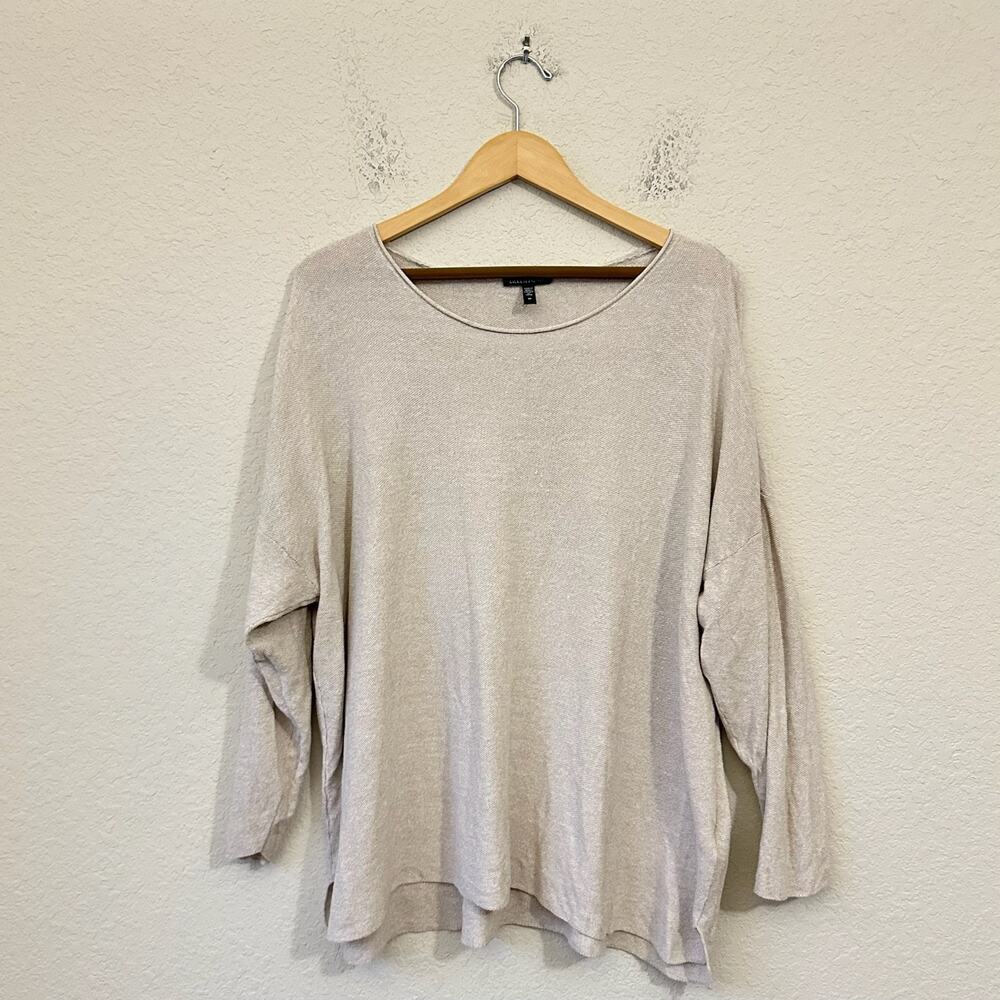 EILEEN FISHER Sweater Beige Linen Cotton Knit Lightweight Pullover Boxy